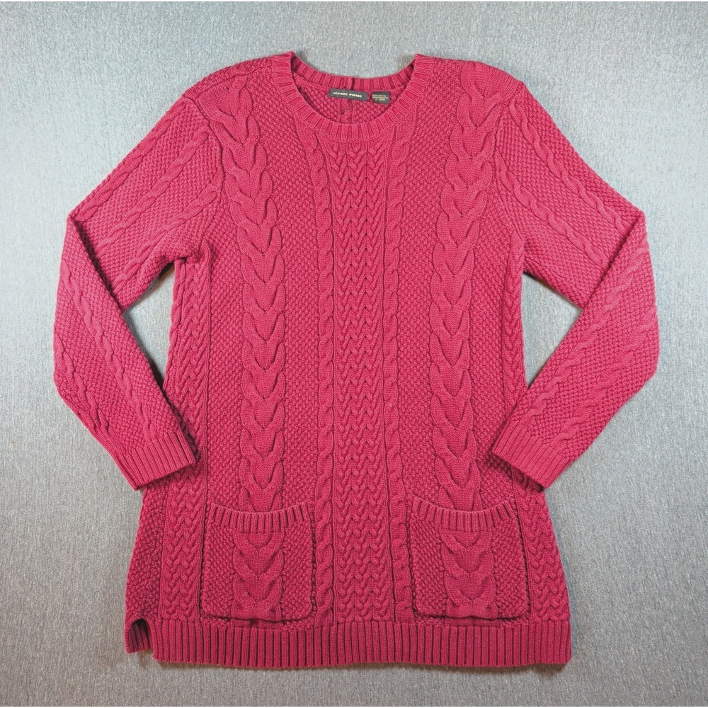 90s Cable Knit Sweater Fisherman Burgundy Jeanne Pierre Womens L Pockets Long